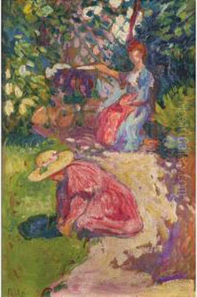 Gardening Oil Painting by Jean Misceslas Peske