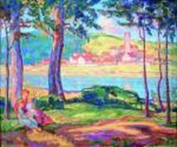 Mere Et Enfants Pres De La Riviere Oil Painting by Jean Misceslas Peske