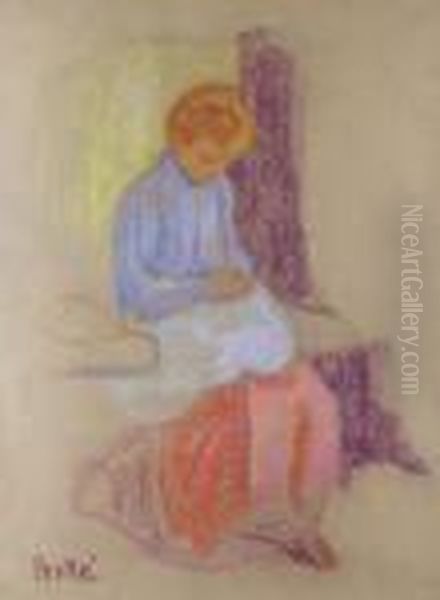 Jeune Femme A Son Ouvrage Oil Painting by Jean Misceslas Peske