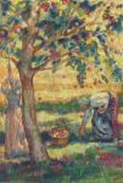 Le Ramassage De Pommes Oil Painting by Jean Misceslas Peske