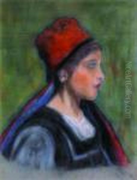 Jeune Bretonne En Buste. Oil Painting by Jean Misceslas Peske