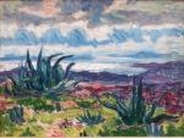 Paysage Mediterraneen Oil Painting by Jean Misceslas Peske