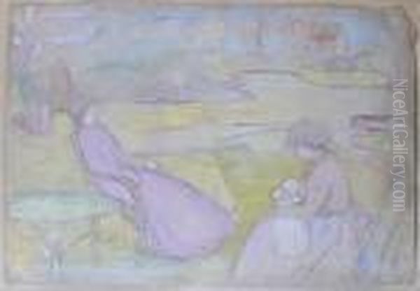 Maternite Devant La Mer Oil Painting by Jean Misceslas Peske