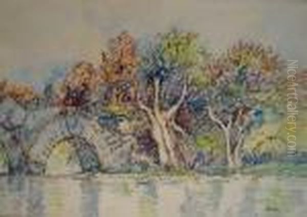 Bord De Riviere Au Pont Oil Painting by Jean Misceslas Peske