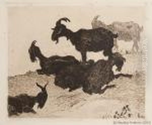 Chevres Au Repos Oil Painting by Jean Misceslas Peske