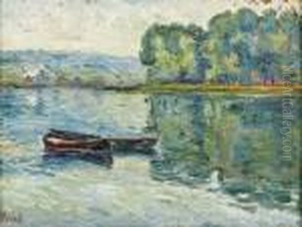 Barques Sur La Seine Oil Painting by Jean Misceslas Peske