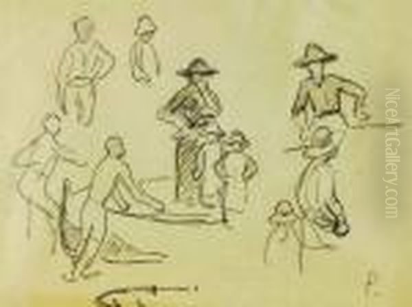 Personnages A La Barque Oil Painting by Jean Misceslas Peske