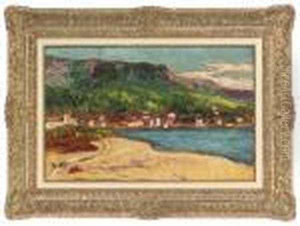 Houses Along The Shore Oil Painting by Jean Misceslas Peske