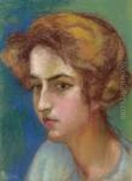 Portrait De Femme Rousse Oil Painting by Jean Misceslas Peske