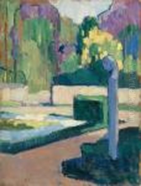 Statue Dans Un Parc Oil Painting by Jean Misceslas Peske