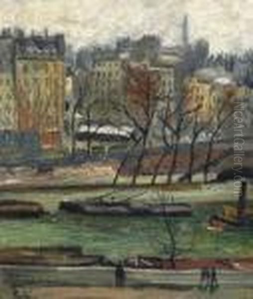 La Seine Et Les Quais A Pari ,1919 Oil Painting by Jean Misceslas Peske