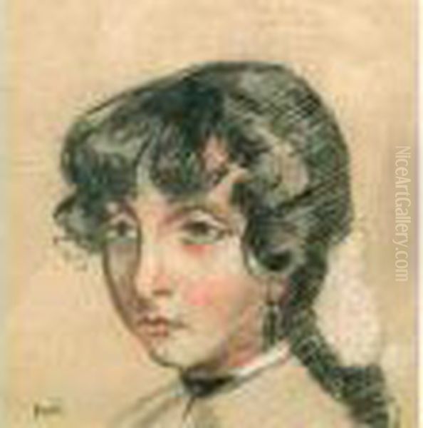 Portrait De Jeune Fille Oil Painting by Jean Misceslas Peske