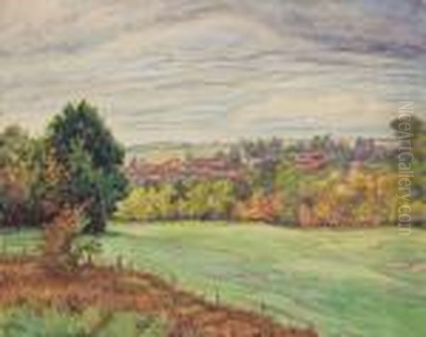 Paysage A La Barriere Oil Painting by Jean Misceslas Peske