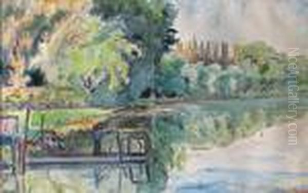 Pecheur En Bord De Riviere. Oil Painting by Jean Misceslas Peske