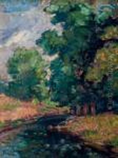 Bord De Riviere (recto); Fleurs (verso) Oil Painting by Jean Misceslas Peske