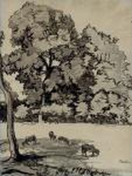 Vaches Dans Un Pre Oil Painting by Jean Misceslas Peske