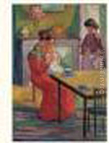 Le Dejeuner Du Jeune Enfant Dans La Cuisine Oil Painting by Jean Misceslas Peske