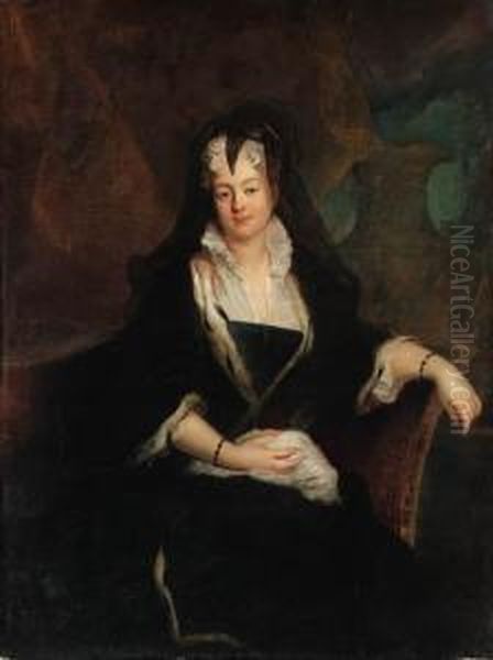 Portrait Of Princess Johanna 
Charlotte Von Anhalt, Seatedthree-quarter-length, In Widow's Weeds Oil Painting by Antoine Pesne