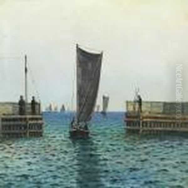 View From Danish Harbour Oil Painting by Emanuel A. Petersen