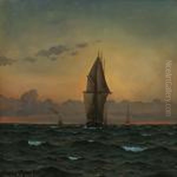 Ved Skagens Rev Oil Painting by Emanuel A. Petersen