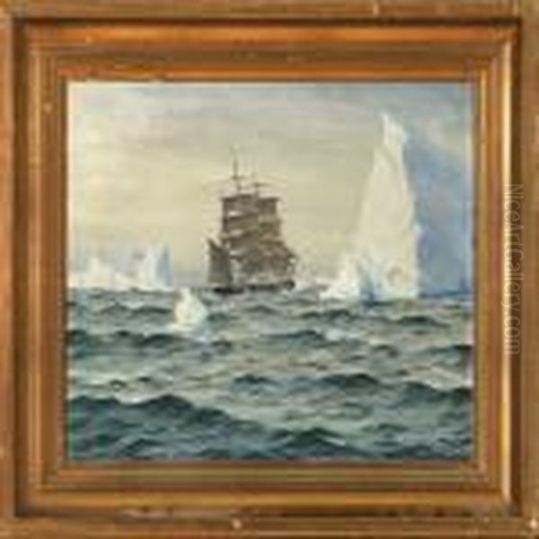 A Barque Passing Several Icebergs Oil Painting by Emanuel A. Petersen