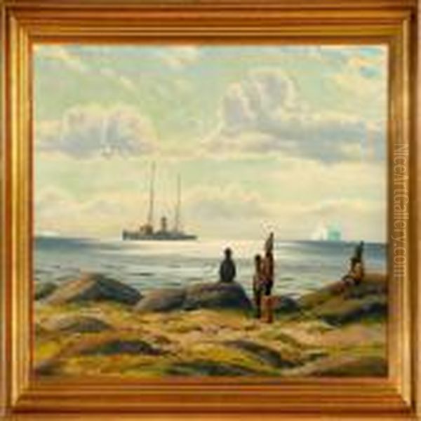 Parti Fra Gronland Med Inuitter, Der Ser Efter Proviantskibet Oil Painting by Emanuel A. Petersen