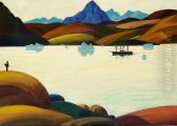 View Of A Greenlandic Fiord Oil Painting by Emanuel A. Petersen