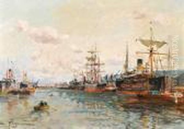 Le Port De Dunkerque Oil Painting by Edmond Marie Petitjean