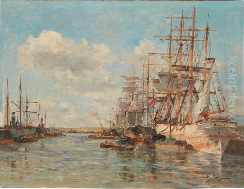 Le Port De La Rochelle Oil Painting by Edmond Marie Petitjean