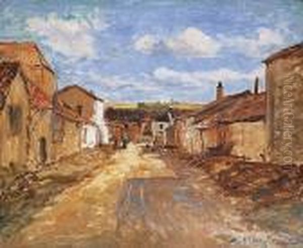 Rue De Village Animee Oil Painting by Edmond Marie Petitjean