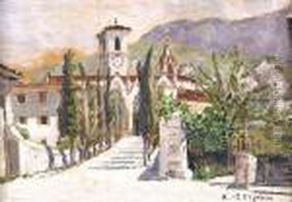 Village Town Square Oil Painting by Edmond Marie Petitjean