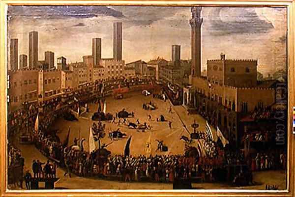 Festival in the Piazza del Campo, Siena Oil Painting by Vincenzo Rustici