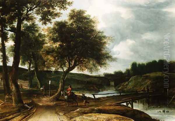A Wooded River Landscape Oil Painting by Roelandt Roghman