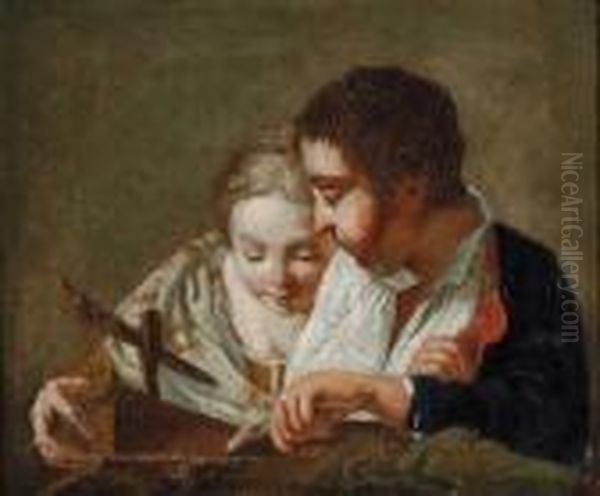 Seguace Del Xviii Secolo Ein 
Knabe Und Ein Madchen; Ragazzo Eragazza; Eine Schlafende Junge Frau Oil Painting by Giovanni Battista Piazzetta