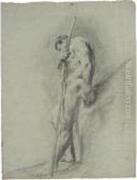 Recto
: A Standing Nude Holding A Staff, Seen In Profile Oil Painting by Giovanni Battista Piazzetta
