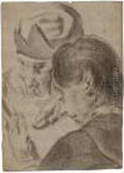 The Head Of A Boy And An Old Man Oil Painting by Giovanni Battista Piazzetta