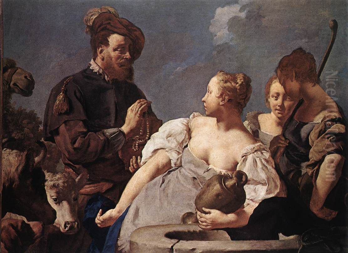 Rebecca At The Well Oil Painting by Giovanni Battista Piazzetta