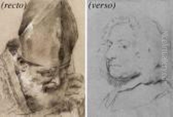 The Head Of A Bishop Looking 
Down To The Right (recto); Portrait Of A Gentleman, Bust Length, Turned 
To The Left (verso) Oil Painting by Giovanni Battista Piazzetta