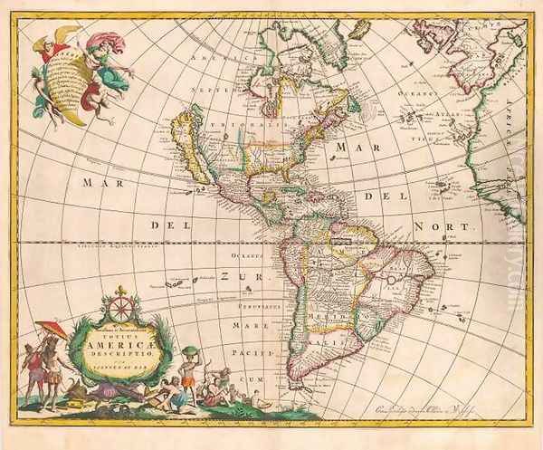 Novissima et Accuratissima Totius Americae Descriptio c. 1685 Oil Painting by Johannes de Ram