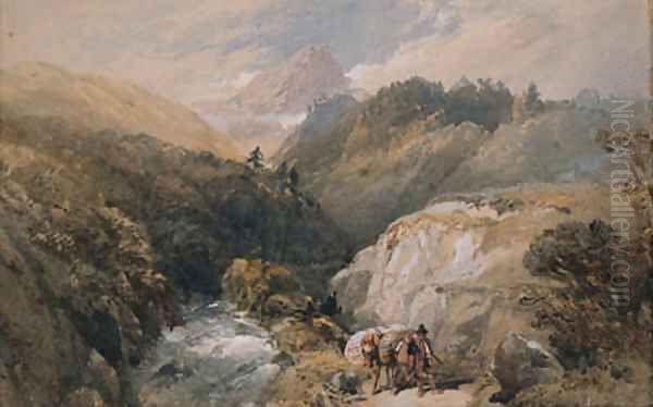 A Figure And A Pack Horse On A Track In The Pyrenees Oil Painting by Thomas Miles Richardson, Jnr.