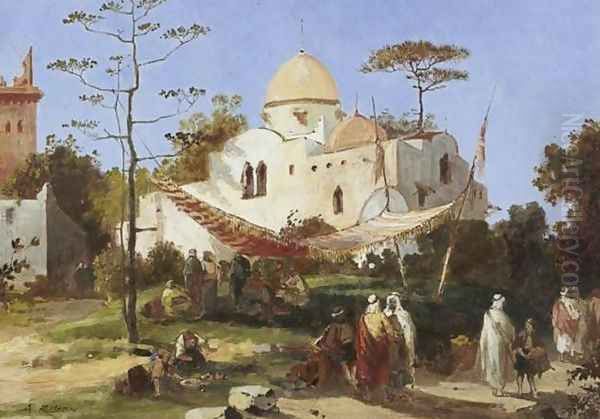 Resting by the Mosk (Repos pr&egrave;s de la mosquee) Oil Painting by Auguste Rigon