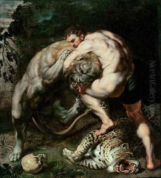 Hercules Fighting the Nemean Lion Oil Painting by (studio of) Rubens, Peter Paul