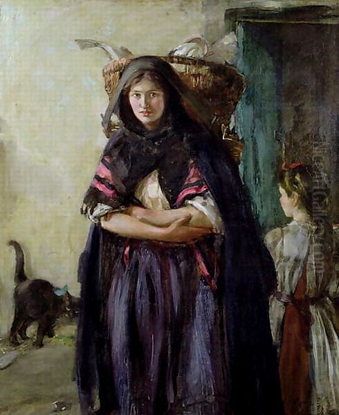 A Newhaven Fishwife Oil Painting by Alexander Ignatius Roche