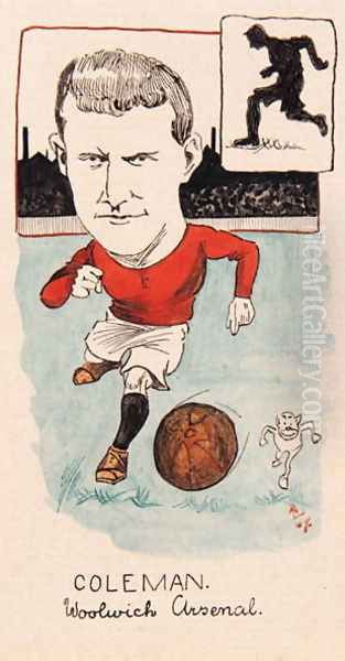 Tim Coleman, Woolwich Arsenal, drawing for a set of cigarette cards, 1907 Oil Painting by Rip