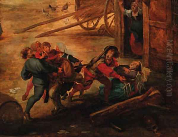 Peasants fighting in a farmyard Oil Painting by (studio of) Rubens, Peter Paul