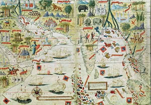 Arabia and India, from the Miller Atlas, c.1519 Oil Painting by Pedro Reinel
