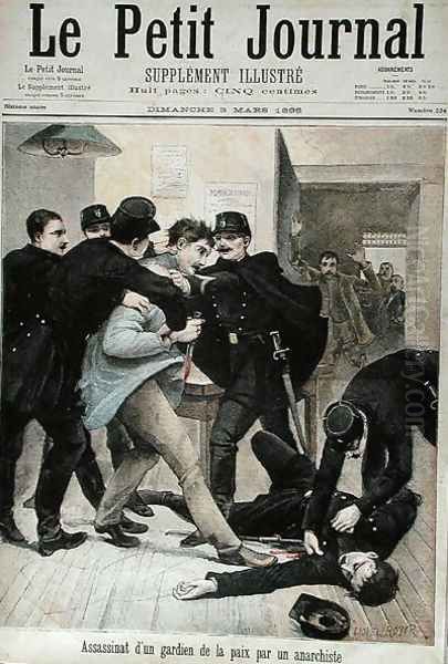 Assassination of a Policeman by an Anarchist, cover illustration of Le Petit Journal, 3rd March 1895 Oil Painting by Lionel Noel Royer