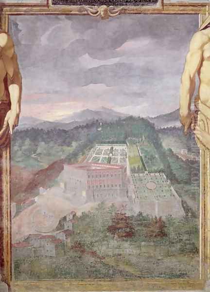 The Villa di Caprarola, from the Loggia of the Villa Lante, 1568 Oil Painting by Raffaello Motta (Raffaellino Da Reggio)