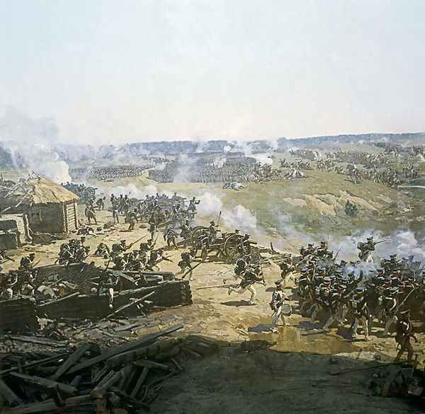 Russian artillery in position, detail from the Battle of Borodino in 1812 Oil Painting by Frants Alekseevich Rubo