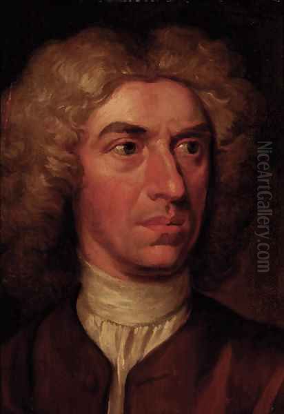 Portrait of a gentleman, head-and-shoulders, in a brown coat Oil Painting by Jonathan Richardson
